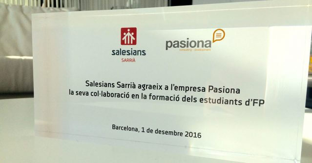 Recognition of Salesians of Sarrià a Pasiona for their involvement in the Dual FP program