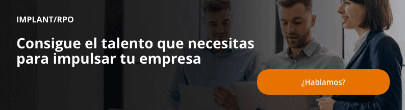 Banner con texto: "Implant/RPO. Consigue el talento que necesitas para impulsar tu empresa. ¿Hablamos?".