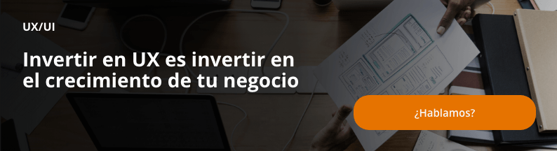 Banner con texto: "Invertir en UX es invertir en el crecimiento de tu negocio. ¿Hablamos?".