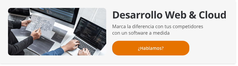 Banner con texto: "Desarrollo Web & Cloud. Marca la diferencia con tus competidores con un software a medida. ¿Hablamos?".