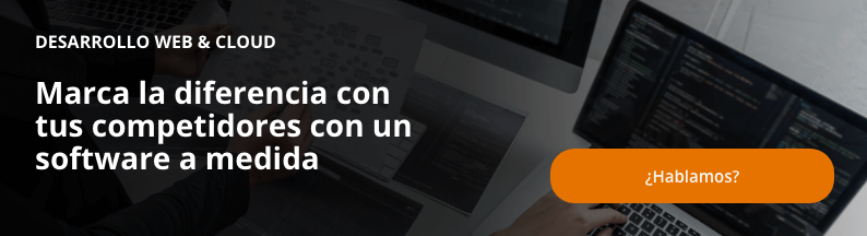 Banner con texto: "DESARROLLO WEB & CLOUD. Marca la diferencia con tus competidores con un software a medida. ¿Hablamos?"