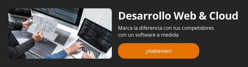 Banner con texto: "Desarrollo Web & Cloud. Marca la diferencia con tus competidores con un software a medida. ¿Hablamos?"